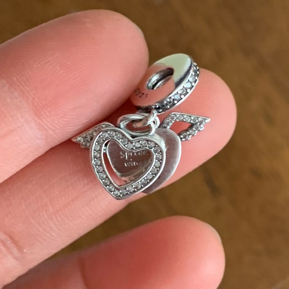 NWOT Heart and Angel Wings Dangle Charm Sterling Silver 915 - Picture 11 of 12